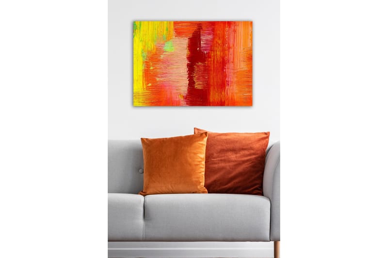 Lerretsbilde - Fargerik abstrakt komposisjon med elementer av rødt og oransje - Rød / Oransje / Gul - Interiør - Maleri & posters - Lerretsbilder