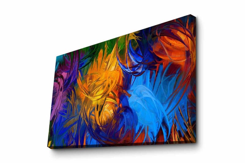 Lerretsbilde - Fargerik abstrakt komposisjon med svaiende former, Blå / Oransje / Grønn