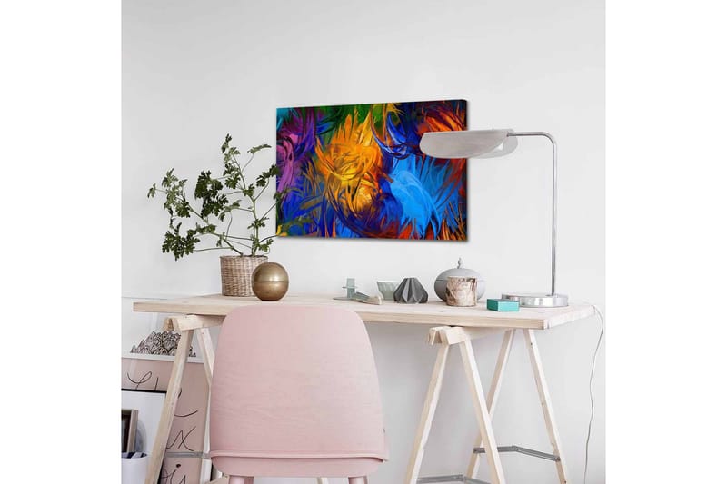 Lerretsbilde - Fargerik abstrakt komposisjon med svaiende former - Blå / Oransje / Grønn - Interiør - Maleri & posters - Lerretsbilder