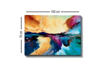 Lerretsbilde - Fargerik abstrakt landskapskomposisjon med himmel- og vannrefleksjoner - Oransje / Blå / Lilla - Interiør - Maleri & posters - Lerretsbilder