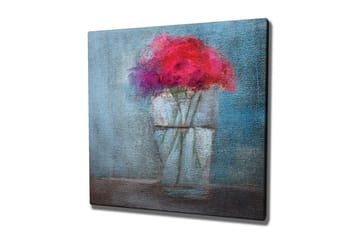 Lerretsbilde - Fargerik blomsterbukett i en glassvase - Rød / Blå / Grønn - Interiør - Maleri & posters - Lerretsbilder