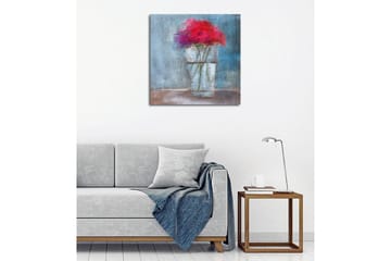 Lerretsbilde - Fargerik blomsterbukett i en glassvase - Rød / Blå / Grønn - Interiør - Maleri & posters - Lerretsbilder