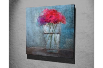 Lerretsbilde - Fargerik blomsterbukett i en glassvase - Rød / Blå / Grønn - Interiør - Maleri & posters - Lerretsbilder
