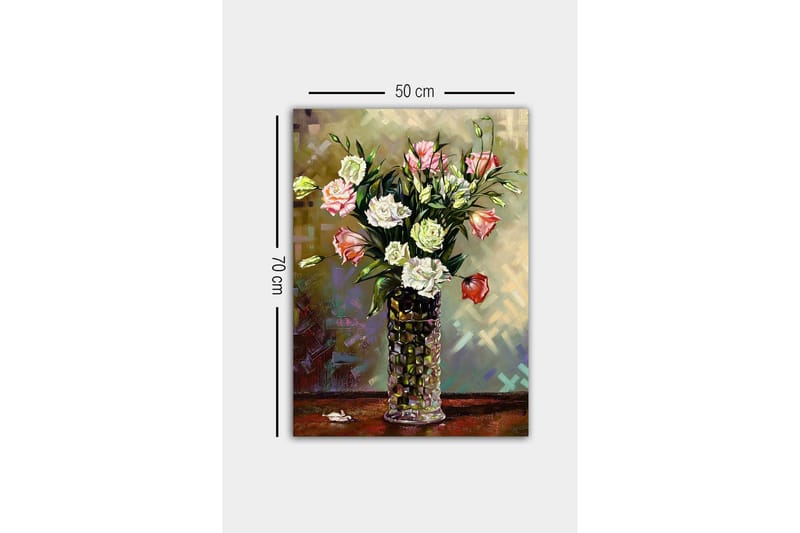 Lerretsbilde - Fargerik blomsterbukett i en glassvase - Rosa / Hvit / Grønn - Interiør - Maleri & posters - Lerretsbilder