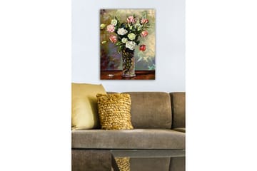 Lerretsbilde - Fargerik blomsterbukett i en glassvase - Rosa / Hvit / Grønn - Interiør - Maleri & posters - Lerretsbilder