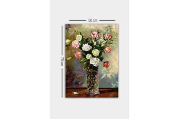 Lerretsbilde - Fargerik blomsterbukett i en glassvase - Rosa / Hvit / Grønn - Interiør - Maleri & posters - Lerretsbilder