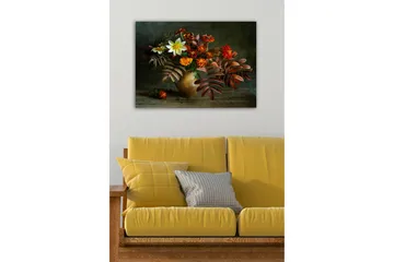 Lerretsbilde - Fargerik blomsterbukett i en keramisk vase - Rød / Oransje / Grønn - Interiør - Maleri & posters - Lerretsbilder