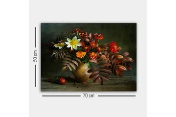 Lerretsbilde - Fargerik blomsterbukett i en keramisk vase - Rød / Oransje / Grønn - Interiør - Maleri & posters - Lerretsbilder