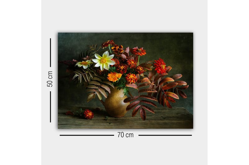 Lerretsbilde - Fargerik blomsterbukett i en keramisk vase - Rød / Oransje / Grønn - Interiør - Maleri & posters - Lerretsbilder