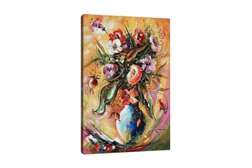 Lerretsbilde - Fargerik blomsterbukett i en vase - Grønn / Rosa / Oransje - Interiør - Maleri & posters - Lerretsbilder