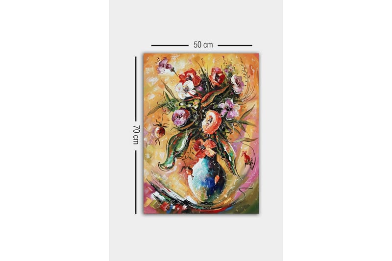 Lerretsbilde - Fargerik blomsterbukett i en vase - Grønn / Rosa / Oransje - Interiør - Maleri & posters - Lerretsbilder