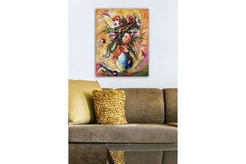 Lerretsbilde - Fargerik blomsterbukett i en vase - Grønn / Rosa / Oransje - Interiør - Maleri & posters - Lerretsbilder