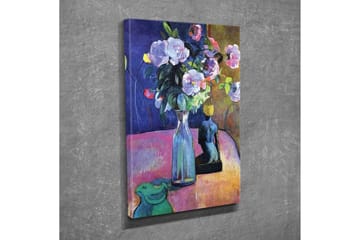 Lerretsbilde - Fargerik blomsterbukett i en vase med en skulptur i bakgrunnen - Lilla / Grønn / Rosa - Interiør - Maleri & posters - Lerretsbilder