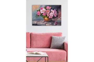 Lerretsbilde - Fargerik blomsterbukett i en vase - Rosa / Grønn / Beige - Interiør - Maleri & posters - Lerretsbilder