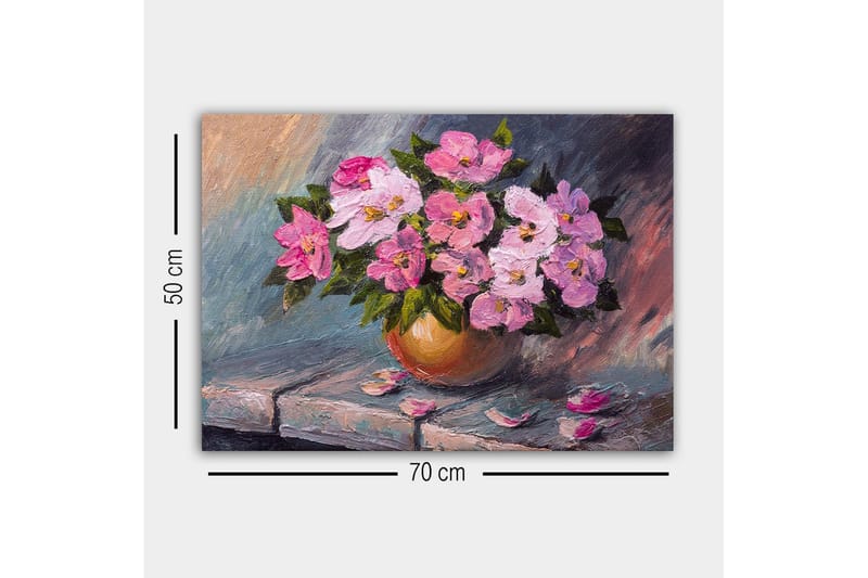 Lerretsbilde - Fargerik blomsterbukett i en vase - Rosa / Grønn / Beige - Interiør - Maleri & posters - Lerretsbilder