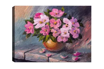 Lerretsbilde - Fargerik blomsterbukett i en vase - Rosa / Grønn / Beige - Interiør - Maleri & posters - Lerretsbilder