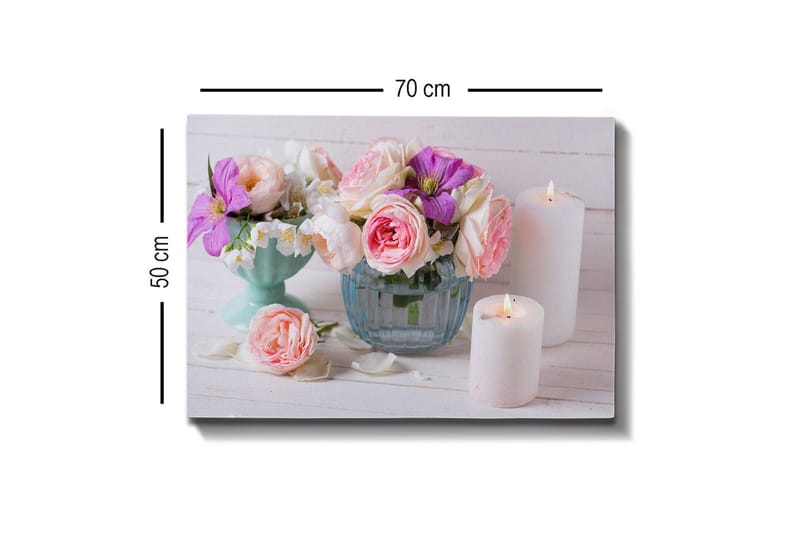 Lerretsbilde - Fargerik blomsterbukett i forskjellige vaser - Rosa / Lilla / Hvit - Interiør - Maleri & posters - Lerretsbilder