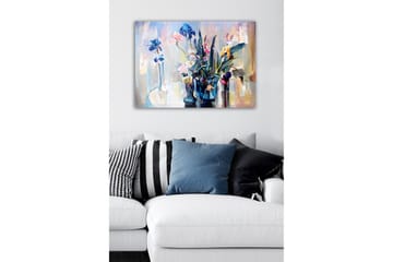 Lerretsbilde - Fargerik blomsterbukett i glassvaser - Blå / Rosa / Grønn - Interiør - Maleri & posters - Lerretsbilder