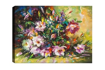 Lerretsbilde - Fargerik blomsterbukett i livlige nyanser - Lilla / Grønn / Gul - Interiør - Maleri & posters - Lerretsbilder