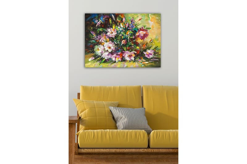 Lerretsbilde - Fargerik blomsterbukett i livlige nyanser - Lilla / Grønn / Gul - Interiør - Maleri & posters - Lerretsbilder