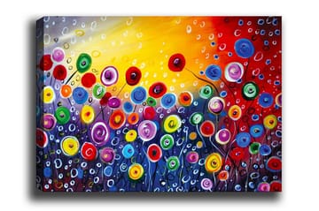 Lerretsbilde - Fargerik blomstereng med spirende blomster - Rød / Grønn / Blå - Interiør - Maleri & posters - Lerretsbilder