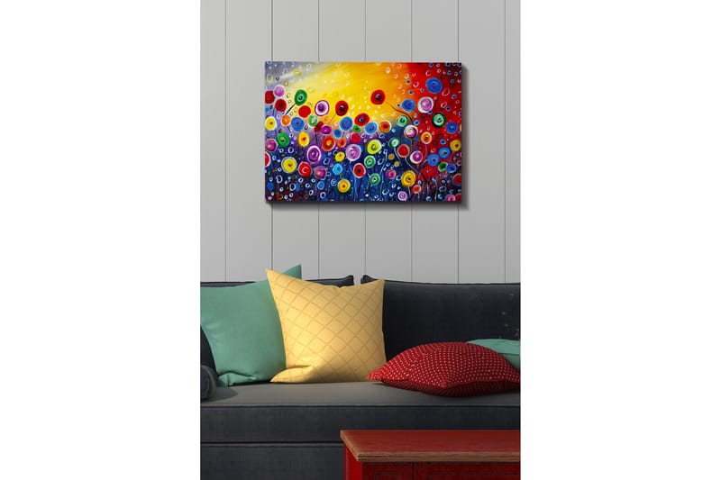 Lerretsbilde - Fargerik blomstereng med spirende blomster - Rød / Grønn / Blå - Interiør - Maleri & posters - Lerretsbilder