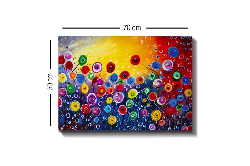 Lerretsbilde - Fargerik blomstereng med spirende blomster - Rød / Grønn / Blå - Interiør - Maleri & posters - Lerretsbilder