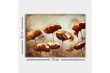 Lerretsbilde - Fargerik blomstereng med store, åpne blomster - Mørk rød / Oransje / Beige - Interiør - Maleri & posters - Lerretsbilder