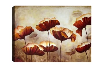Lerretsbilde - Fargerik blomstereng med store, åpne blomster - Mørk rød / Oransje / Beige - Interiør - Maleri & posters - Lerretsbilder