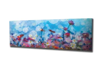 Lerretsbilde - Fargerik blomstereng med uskarpe lysprikker - Blå / Rosa / Hvit - Interiør - Maleri & posters - Lerretsbilder