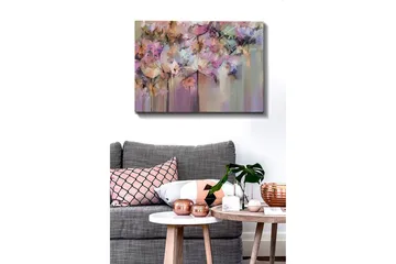 Lerretsbilde - Fargerik blomsterkomposisjon med abstrakte former - Lilla / Rosa / Beige - Interiør - Maleri & posters - Lerretsbilder