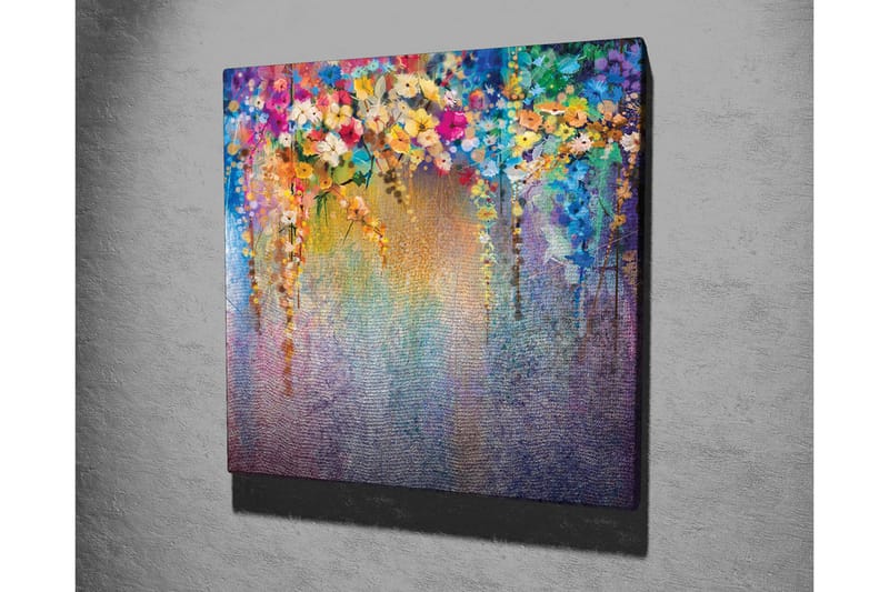 Lerretsbilde - Fargerik blomsterkomposisjon med hengende blomster - Lilla / Grønn / Rosa - Interiør - Maleri & posters - Lerretsbilder