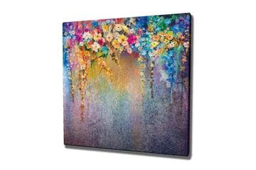 Lerretsbilde - Fargerik blomsterkomposisjon med hengende blomster - Lilla / Grønn / Rosa - Interiør - Maleri & posters - Lerretsbilder