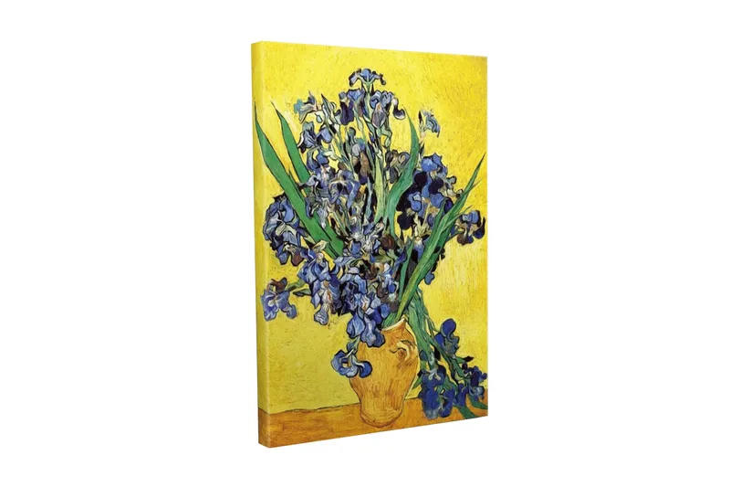 Lerretsbilde - Fargerik bukett med irisblomster i en potte - Blå / Grønn / Gul - Interiør - Maleri & posters - Lerretsbilder