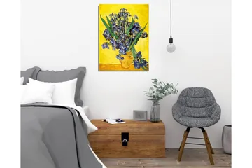 Lerretsbilde - Fargerik bukett med irisblomster i en potte - Blå / Grønn / Gul - Interiør - Maleri & posters - Lerretsbilder