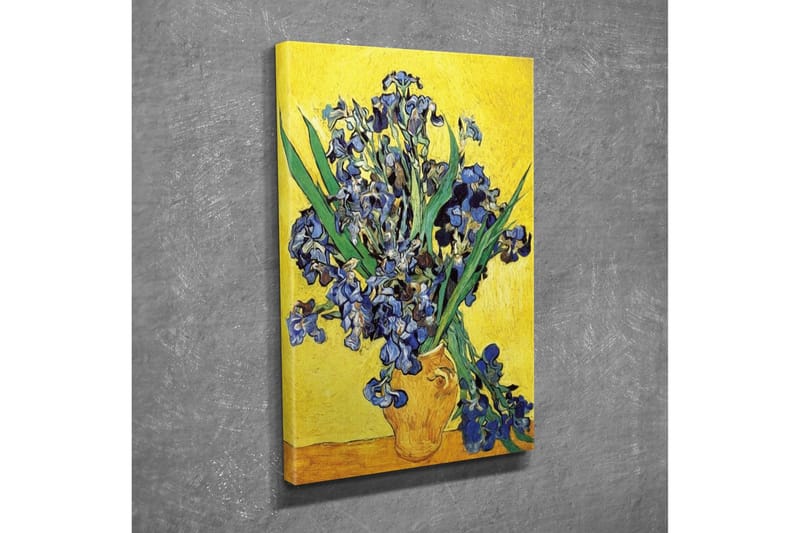 Lerretsbilde - Fargerik bukett med irisblomster i en potte - Blå / Grønn / Gul - Interiør - Maleri & posters - Lerretsbilder