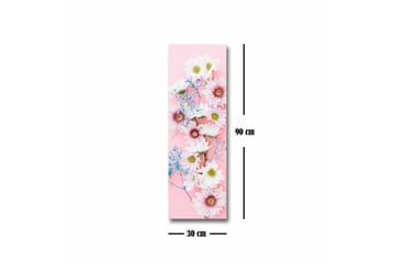 Lerretsbilde - Fargerik bukett med tusenfryd og blomster på rosa bakgrunn - Rosa / Hvit / Blå - Interiør - Maleri & posters - Lerretsbilder
