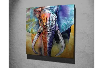 Lerretsbilde - Fargerik elefant med abstrakt bakgrunn - Blå / Oransje / Grønn - Interiør - Maleri & posters - Lerretsbilder