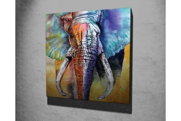 Lerretsbilde - Fargerik elefant med abstrakt bakgrunn - Blå / Oransje / Grønn - Interiør - Maleri & posters - Lerretsbilder