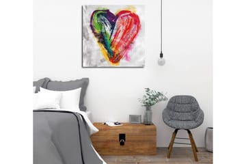 Lerretsbilde - Fargerik hjerteformet komposisjon - Rød / Grønn / Lilla - Interiør - Maleri & posters - Lerretsbilder