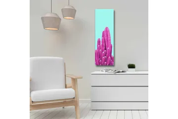 Lerretsbilde - Fargerik kaktus mot en lyseblå bakgrunn - Lys blå / Rosa - Interiør - Maleri & posters - Lerretsbilder