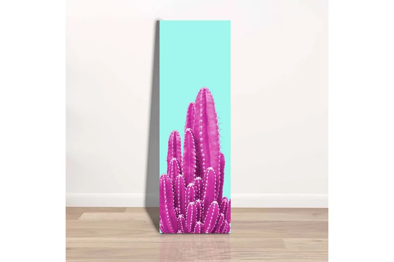 Lerretsbilde - Fargerik kaktus mot en lyseblå bakgrunn - Lys blå / Rosa - Interiør - Maleri & posters - Lerretsbilder