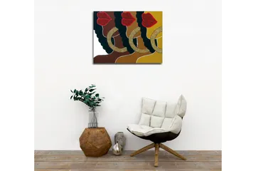 Lerretsbilde - Fargerik komposisjon av ansikter med glitrende lepper og store øredobber - Mørk brun / Gull / Rød - Interiør - Maleri & posters - Lerretsbilder