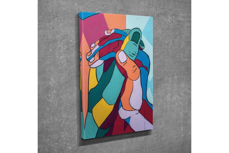 Lerretsbilde - Fargerik komposisjon av sammenflettede hender - Turkis / Rød / Gul - Interiør - Maleri & posters - Lerretsbilder