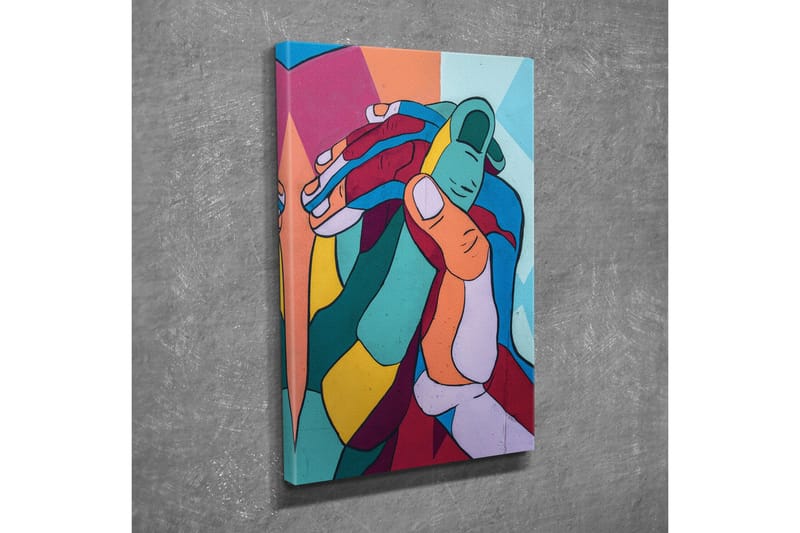 Lerretsbilde - Fargerik komposisjon av sammenflettede hender - Turkis / Rød / Gul - Interiør - Maleri & posters - Lerretsbilder