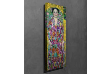 Lerretsbilde - Fargerik kvinne i blomsterkjole omgitt av en grønn bakgrunn - Gul / Grønn / Rosa - Interiør - Maleri & posters - Lerretsbilder