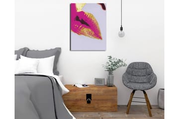 Lerretsbilde - Fargerik leppetrykk med gulldetaljer - Rosa / Gull - Interiør - Maleri & posters - Lerretsbilder