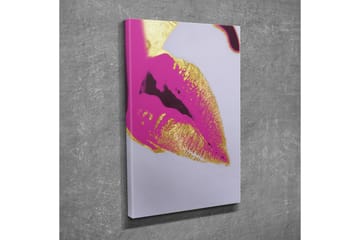 Lerretsbilde - Fargerik leppetrykk med gulldetaljer - Rosa / Gull - Interiør - Maleri & posters - Lerretsbilder