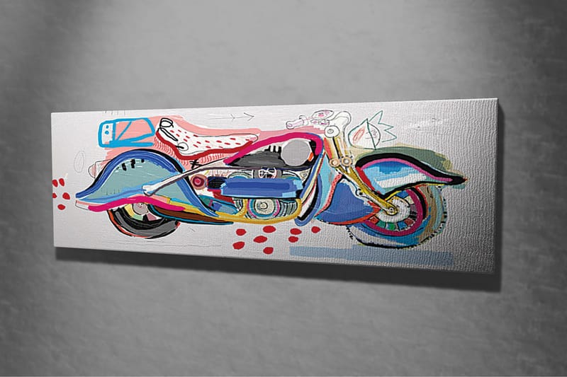 Lerretsbilde - Fargerik motorsykkel i en leken stil - Blå / Rosa / Rød - Interiør - Maleri & posters - Lerretsbilder