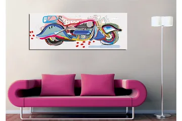 Lerretsbilde - Fargerik motorsykkel i en leken stil - Blå / Rosa / Rød - Interiør - Maleri & posters - Lerretsbilder